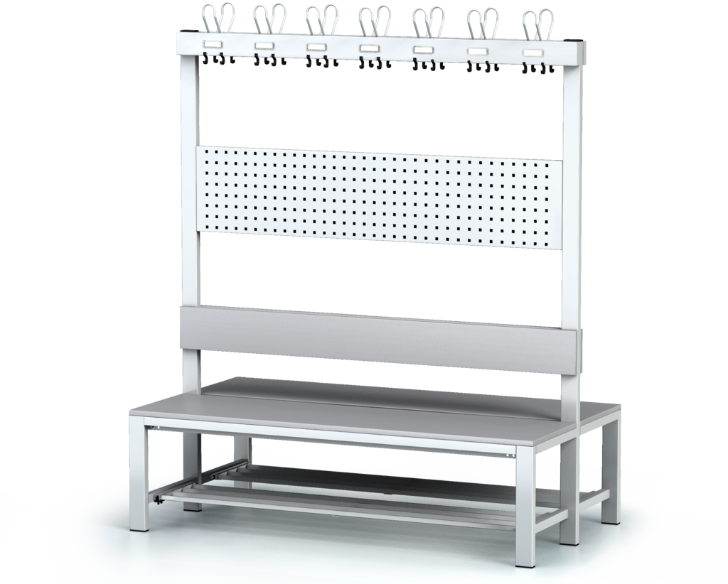 Double-sided benches with backrest and racks, laminated desk -  with a reclining grate 1800 x 1500 x 830